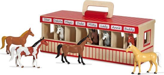 Melissa & Doug Take-Along Show-Horse Stable Play Set - Wooden Stable Box & 8 Toy Horses
