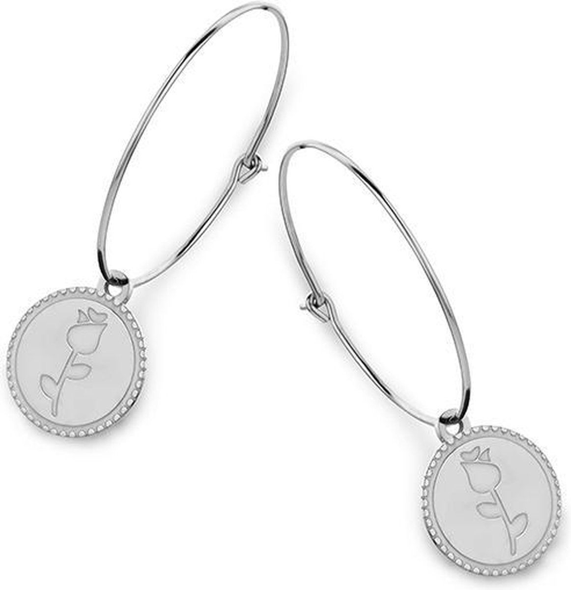 CO88 Collection Celestial 8CE 70040 Stalen Oorringen - Ovaal 25 mm - Roos - Zilverkleurig