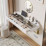 HAUSS SPOLE Table de maquillage - Avec plateau en verre et 3 tiroirs - Blanc