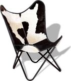 vidaXL Fauteuil Papillon Cuir de buffle véritable Noir et Blanc