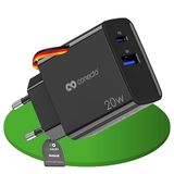 conecto USB C-oplader, 2-poorts meervoudige adapter, voeding 20 watt snellader, compatibel met Apple iPhone 15, Samsung, tablet, laptop UVM, PD QC Charger, zwart