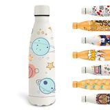 Grsta Thermosfles, 500 ml, gepersonaliseerde drinkfles met planetenmotief, lekvrije metalen fles, vacuüm-geïsoleerd, voor school, kantoor, sport, reizen, wit
