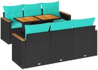 vidaXL 7-delige Loungeset met kussens, polyrattan, zwart