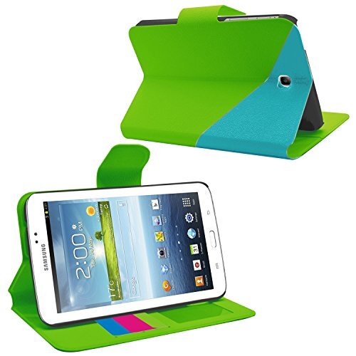 SAMRICK Zwei Tone Executive Leren boek Folio Brief Beschermhoes met creditcard/zakelijke kaart/Weergave Stand/Schermbescherming/Microvezeldoek voor Samsung Galaxy Tab 3 7 P3200/P3210 groen/blauw