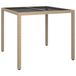 VidaXL Tuintafel 90x90x75 cm gehard glas en poly rattan beige