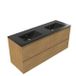Saniclass Holz Pure Badkamermeubelset - 140x45x62cm - Vygo keramische wastafel zwart - 2 wasbakken - zonder kraangaten - 4 lades - mat eiken natural (hout) SW1420792/SW773934