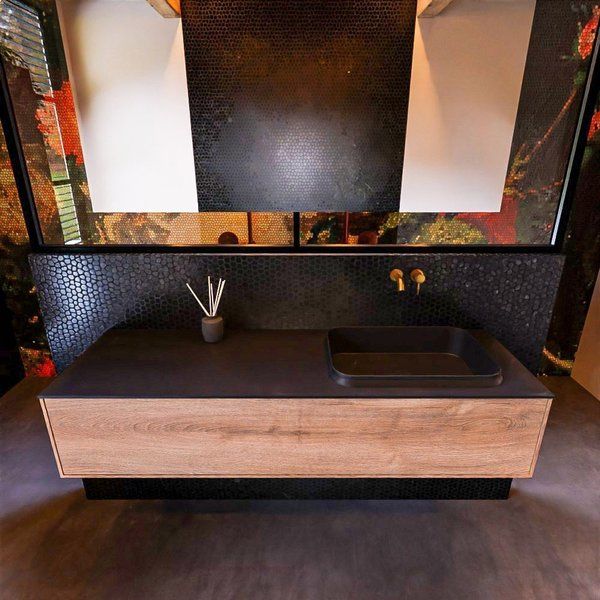 Mondiaz ERIN 150cm badmeubelset onderkast Washed oak met 1 lade Wastafel RIDGE rechts Urban ERIN11441