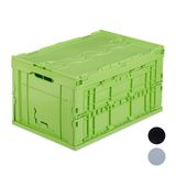 Merkloos Relaxdays Vouwkrat - 60 L - Stapelbaar - Met Deksel - Kunststof - Groen