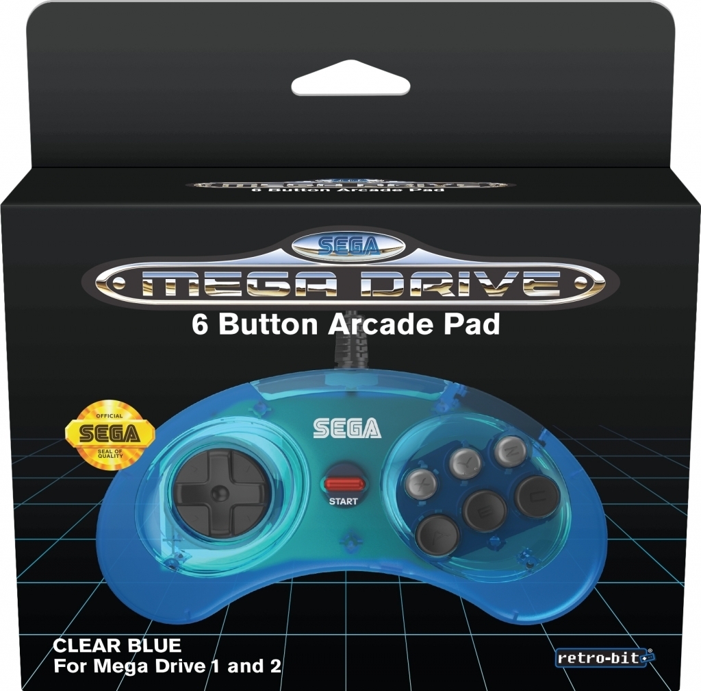 Retro-Bit - sega mega drive 6-button classic controller clear blue