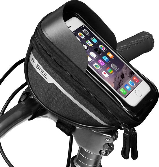 B-Soul Nixnix® - Stuurtas met telefoonhouder - Zwart - Waterdicht - Fietstas - Stuur tas - Zadeltas - Voor Wielrennen , MTB , Mountainbike , Racefiets , Omafiets , Opafiets en andere Fietsen - Regenbestendig - Waterbestendig - Fiets telefoon houder