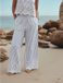 Next Dames Gestreepte Broderie Broek met Wijde Pijpen en Linnen - Blauw