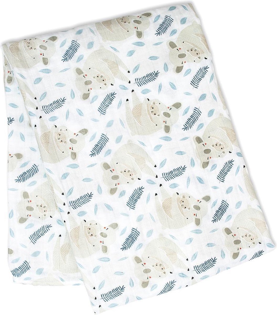 Lulujo swaddle 100% katoen 120x120 wit, blauw