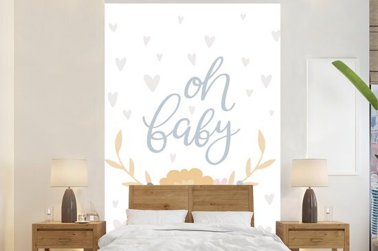 Nr1Wallpaper Behang - Fotobehang Kinderillustratie van bloemen ende quote Oh baby - Breedte 155 cm x hoogte 240 cm