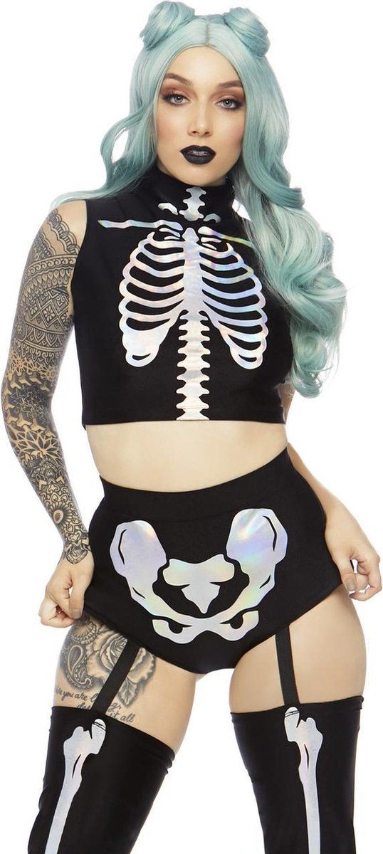 Leg Avenue Holographic Skeleton Costume - Black - S
