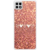 Samsung Galaxy A22 Paillettes coeur Verstevigd hoesje met sublimatie bedrukking