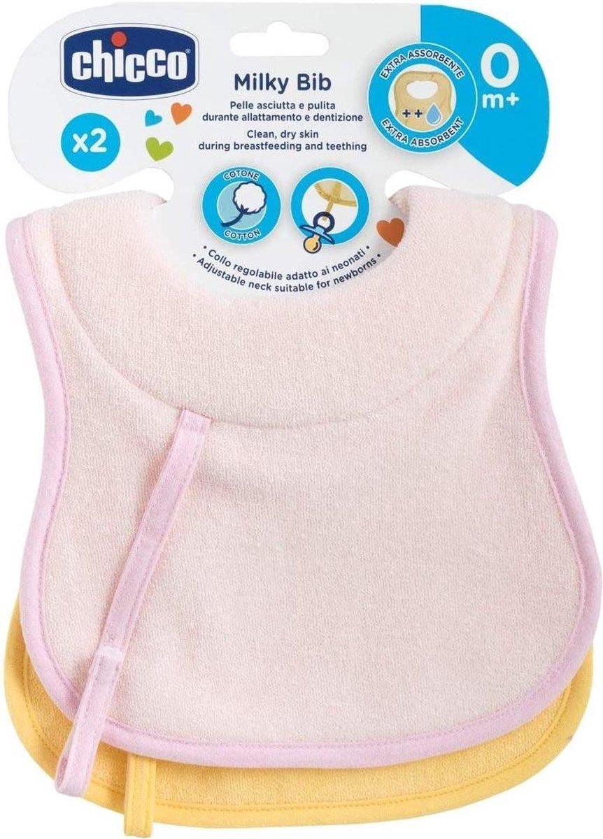 Chicco Slabbetje Junior 27 Cm Katoen Roze/geel 2 Stuks roze