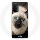 Maniacase Etui voor Oppo A74 5G Zwart-witte Siamese kat met blauwe ogen
