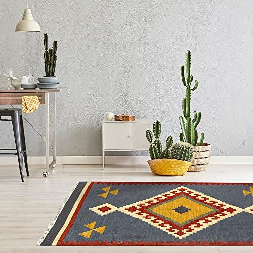 HAMID - Tapijt Kilim Lori met modern design - 100% wol - handgeweven tapijt - tapijt voor hal, woonkamer, slaapkamer, woonkamer, entree (D.1, 170 x 110 cm)