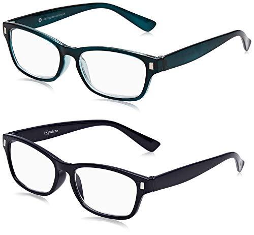 The Reading Glasses Company The Reading Glasses Company De leesbril bedrijf lezer waarde 2-pack heren vrouwen RR77-3Q +3, 50, donkerblauw/aquamarijn, 2 stuks