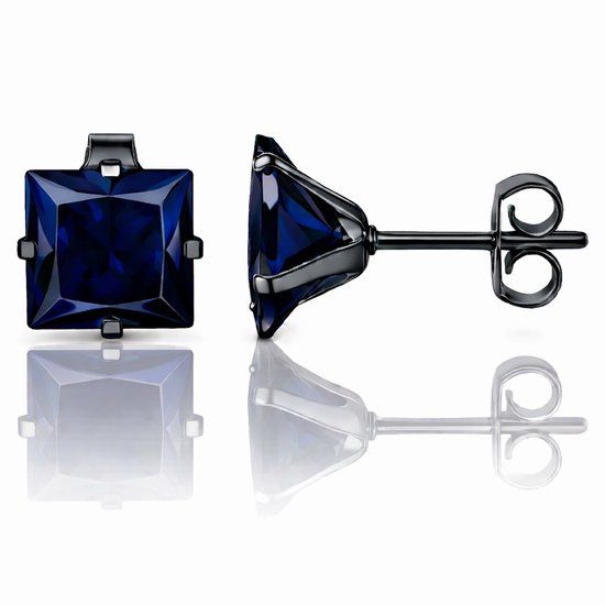 LGT JWLS Lookinggoodtoday LGT JWLS Classic Stud Oorbellen Vierkant - Blauw Zwart-6mm