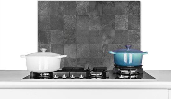 KitchenYeah Spatscherm keuken 60x40 cm - Tegel - Zwart - Wit - Aluminium