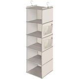 Cozary Organizer hangkast met 5 planken, opvouwbare kledingkast, organizer om op te hangen met metalen haken, voor slaapkamer, beige
