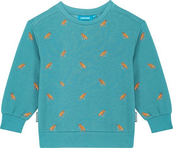 SOMEONE DINOSO-SB-16-B Jongens Trui - Maat 140 - Petrol