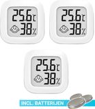 Qitch & Quisine Compacte Thermometer en Hygrometer Mèt Batterijen - Luchtvochtigheidsmeter - Digitale Vochtmeter Voor Binnen - 2 in 1 Thermohygrometer - Set van 3