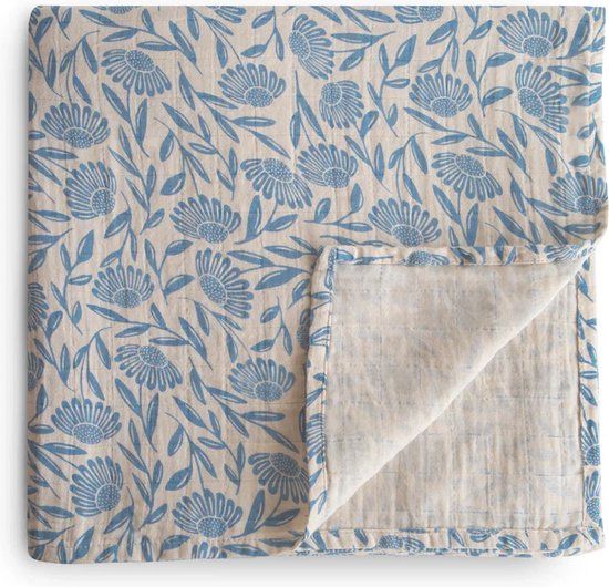 Mushie Hydrofiele Doek XL Swaddle Blue Flowers