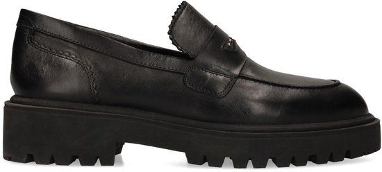 Manfield - Dames - Zwarte leren loafers - Maat 39