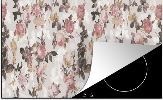 KitchenYeah® Inductie beschermer 77x51 cm - Bloem Roze - Inductie kookplaat accessoire