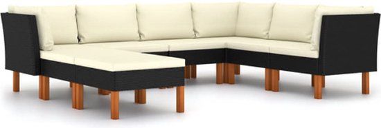 vidaXL 8-delige Loungeset met kussens poly rattan zwart