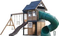 AXI Noud Speeltoestel met Speelhuis, Schommels, Trapeze, Klimwand – Met Bank – Grijze Glijbaan – Met Buisglijbaan - FSC 100% hout – Speeltoestel voor de tuin / buiten
