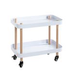 HAKU Bijzettafel op wielen massief hout naturel metalen onderstel wit verrijdbare salontafel sofatafel - Maat: B 50 cm x H 47 cm x D 30 cm, Stijl: Modern