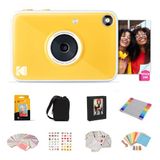 KODAK Printomatic+ 10 MP instantcamera-cadeauset met etui, 20 stuks Zink 2×3\" papier, album, stickers en stiften – geel