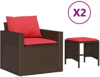 vidaXL 4-delige Loungeset met kussens poly rattan bruin