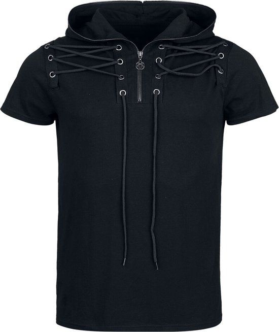 Gothicana by EMP Gothicana Zwart T-shirt met capuchon en vetersluiting met oogjes - Heren - L
