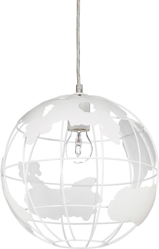 Relaxdays hanglamp wereldbol - bolvormige plafondlamp - wereld - pendellamp - metaal wit