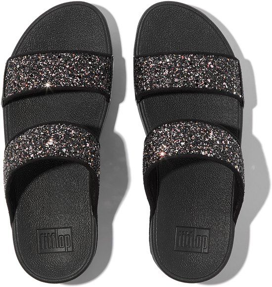 FitFlop Lulu Multi-Tonal Glitter Slides - Women - Black Multi - Size 40 - 2025