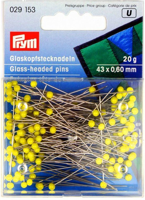 Prym 29153, glazen kopspelden, staal, Geel, 43 x 0,60 mm, 20 gram
