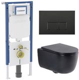 Geberit QeramiQ Dely Swirl Toiletset - 36.3x51.7cm - Geberit UP720 Duofix Sigma inbouwreservoir - slim zitting - metalen bedieningsplaat mat zwart - rechthoekige knoppen - mat zwart
