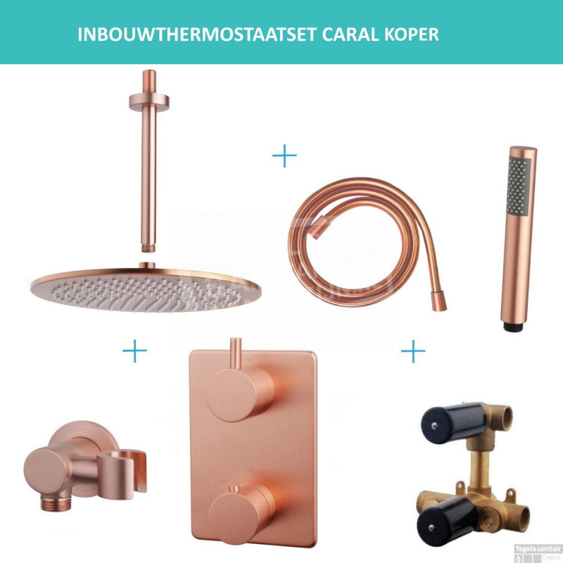 Wiesbaden Caral one-pack inbouwthermostaatset rond type 503 geborsteld koper 30cm 29.1032