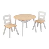 KidKraft 27027 Houten ronde tafel en 2-stoelenset met centrale meshopslag - natuurlijk en wit