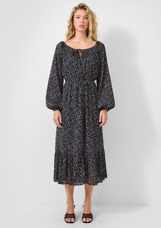 QS s.Oliver QS midi jurk met bloemenprint zwart