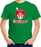 Bellatio Decorations Shoppartners Bv Kerst t-shirt - Kinderen - Rendier bal - Merry Christmas - Groen - Maat 140