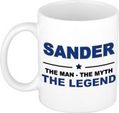 Bellatio Decorations Sander cadeau mok - man myth legend - naam koffiemok / beker - wit en blauw - 300 ml - verjaardag