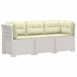 vidaXL 3-zits tuinbank met kussens, rattan look, PP, wit