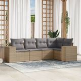 Maison Exclusive - Ensemble de meubles de jardin 5 pièces avec canapé et coussins, beige, en polyrotin
