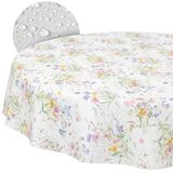 Wasdoek Tafelkleed, Afwasbaar, Onderhoudsvriendelijk, Waterafstotend, Lotuseffect, Outdoor, Tafelzeil, Lente, Tuintafelkleed, Bloemen, Rond, 140 cm, Snijrand