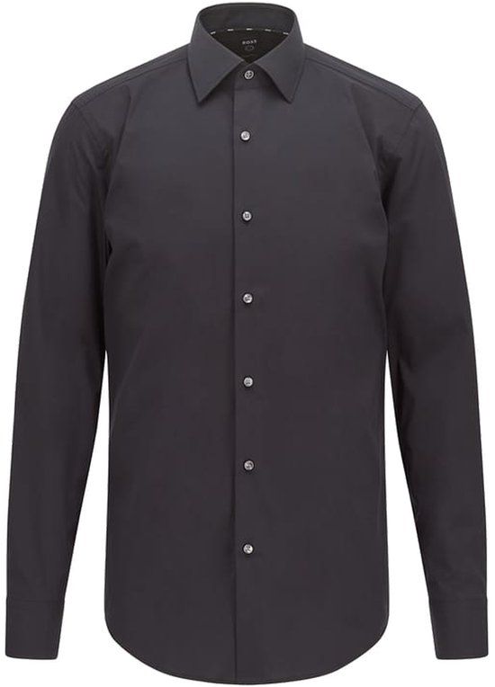 BOSS Hank slim fit overhemd - popeline - zwart - Strijkvriendelijk - Boordmaat: 42